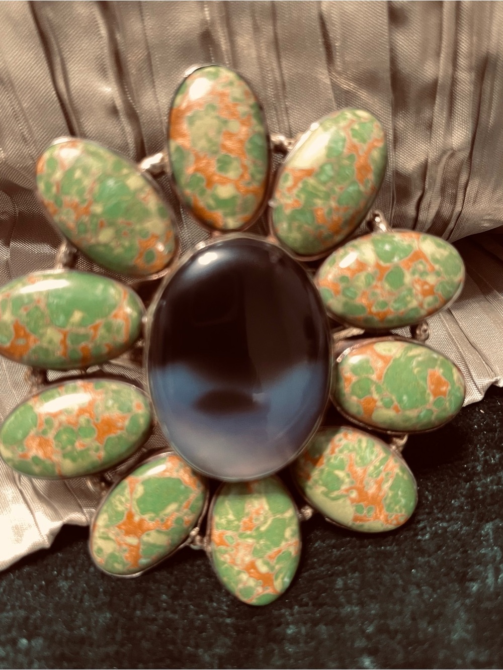 Boho Wanderlust Boutique,Green and Orange Stone Floral Bracelet with Purple